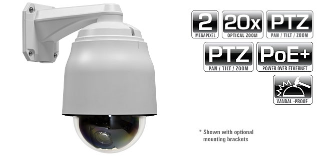 2.0 MP 20x Vandal Proof IP Speed Dome with Composite