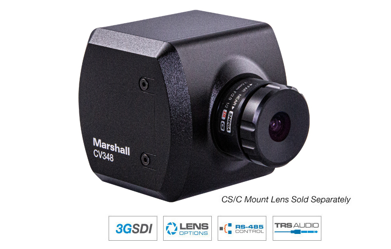 CV348 Compact POV Camera with HDMI + 3GSDI + CS Lens Mount Frontal View