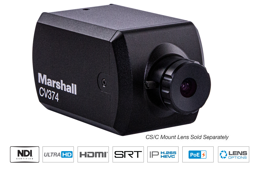 Marshall CV374 Compact 4K (UHD) Camera NDI HX3 and HDMI