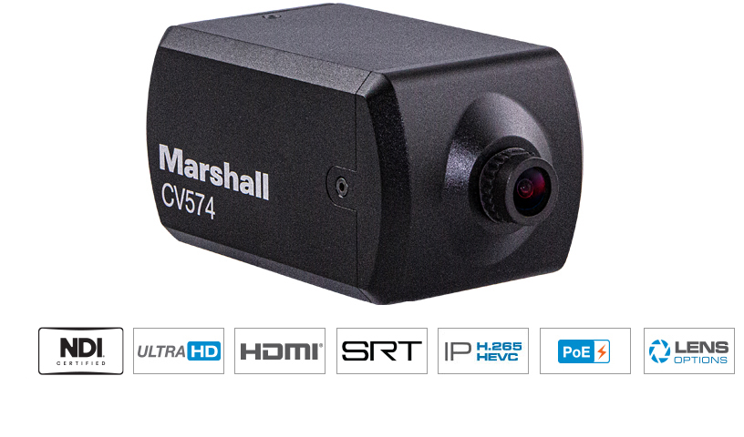 Marshall CV574 Miniature UHD Camera NDI HX3 and HDMI