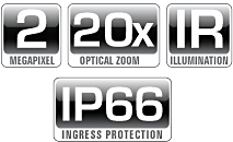 Full HD Mega-pixel Rugged IR PTZ Camera specifications icons