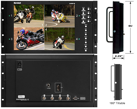 15 inch Rack Mountable LCD Monitor with Built-in Quad Splitter and Sequential Switcher