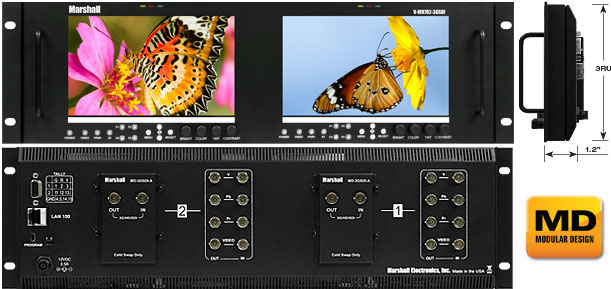 Dual 7inch 3RU High Resolution LCD Rack Mount Monitor with 3G-SDI Inputs and Loop-Through